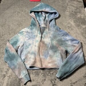Cotton Citizen Soulcycle‎ Womens Ombre Blue Cropped 1/2 Zip Hoodie Size Small